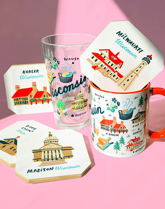 wisconsin-coffee-mug-glass-and-coasters-by-Angela-Staehling