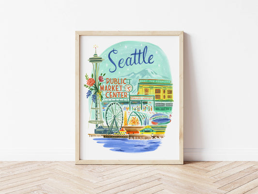 Seattle Washington City Skyline Art Print