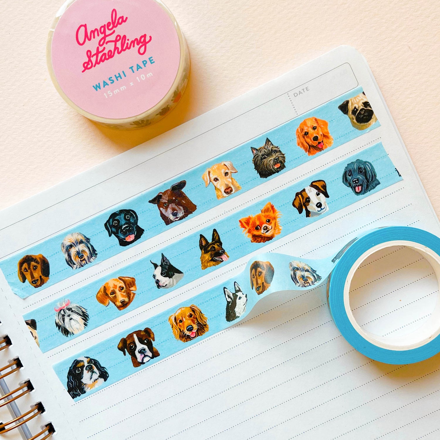 Dog washi tape on blue background