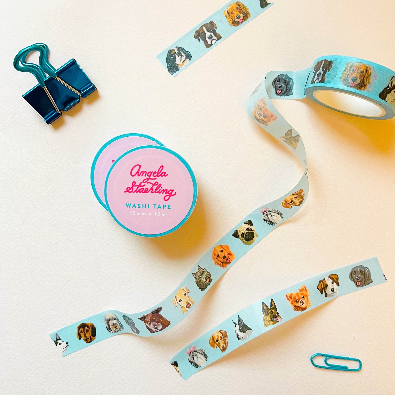 Dog washi tape with paper clips
