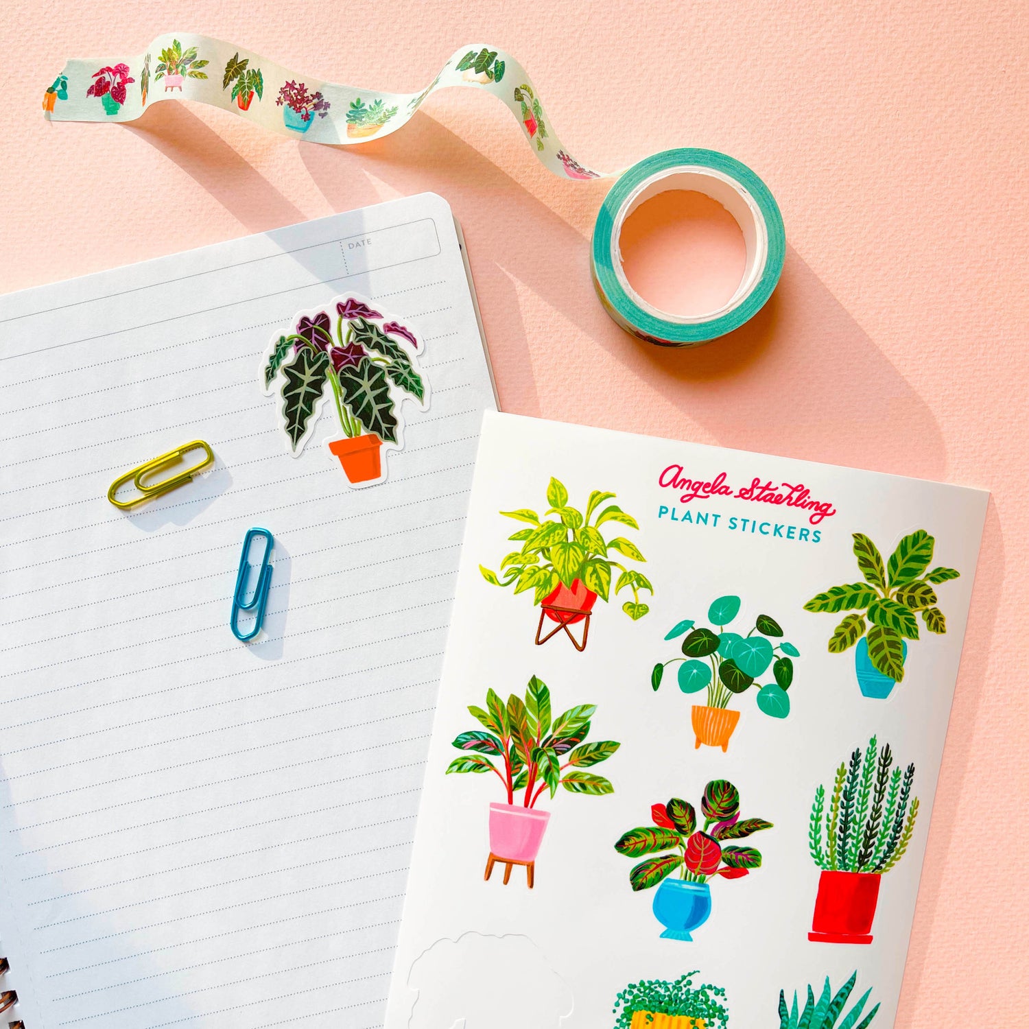 Alocasia sticker with plant washi tape and sticker sheet