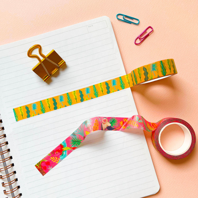 red and yellow tropical washi tape rolls