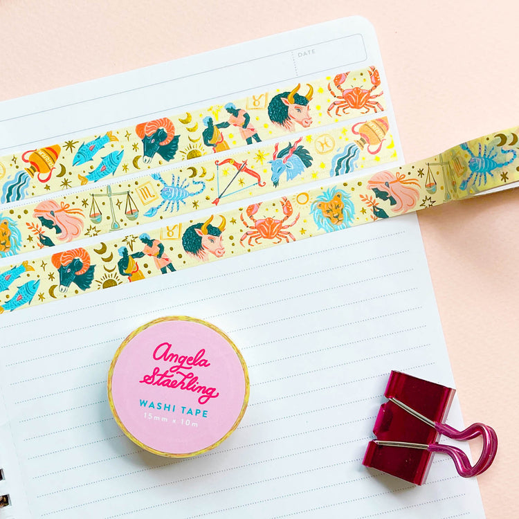 Stars and moons washi tape with gold foil stars and moons