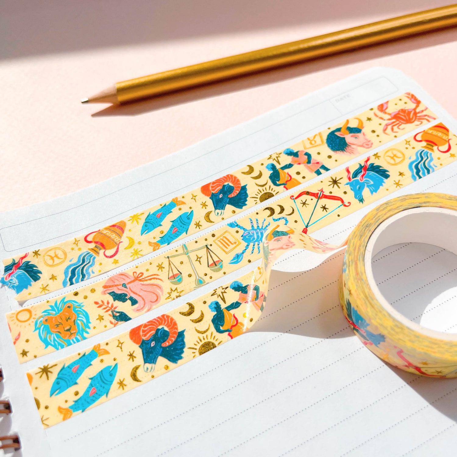 Zodiac washi tape with gold foil stars and moons