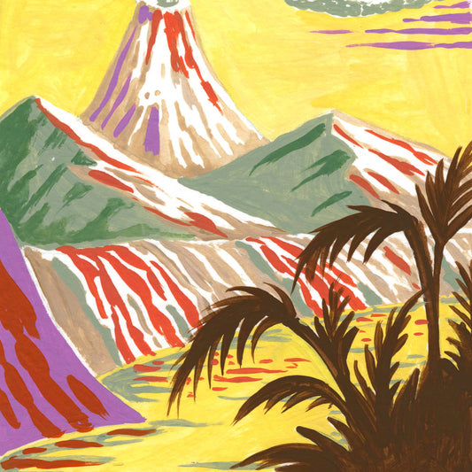 Hawaii Volcanoes National Park art detail with Kīlauea and Mauna Loa active volcanoes; trendy illustration by Angela Staehling